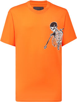 Philipp Plein T-Shirt Ronde Hals Skeleton - maat 3XL Oranje