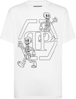 Philipp Plein T-Shirt Ronde Hals Skeleton Wit - XL