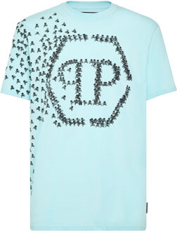 Philipp Plein T-Shirt Ronde Hals Skull&Bones Lichtblauw - XL