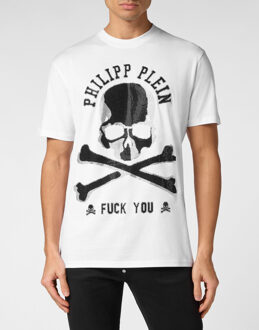 Philipp Plein T-Shirt Ronde Hals Skull&Bones Wit - 4XL