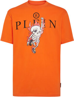 Philipp Plein T-Shirt Ronde Hals Skull - maat 3XL Oranje