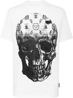 Philipp Plein T-Shirt Ronde Hals Skull Wit/Zwart - 4XL