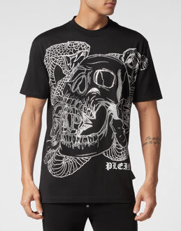Philipp Plein T-Shirt Ronde Hals Snake - maat 4XL Zwart/wit