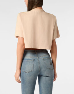 Philipp Plein T-Shirt Round Neck Ss Crop Vintage Print Huidkleurig - M