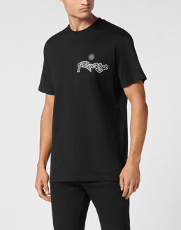 Philipp Plein T-Shirt Round Neck Ss Stripes Hexagon Zwart/wit - L