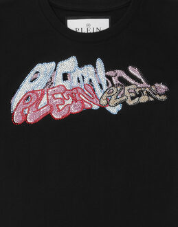 Philipp Plein T-Shirt Round Neck With Crystals Bombing Graffiti Zwart - 14J / 164cm