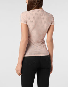 Philipp Plein T-Shirt Sexy Pure Monogram Strass Huidkleurig - XS