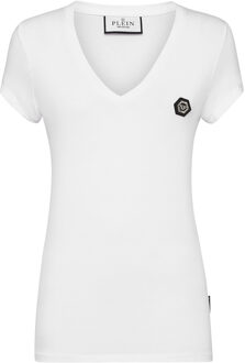 Philipp Plein T-Shirt V-Hals Hexagon - maat M Wit