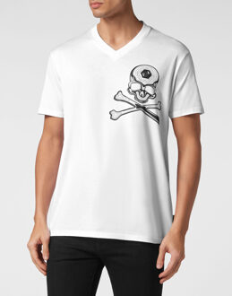 Philipp Plein T-Shirt V-Hals Skull&Bones - maat Wit
