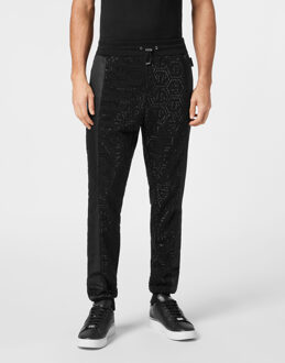 Philipp Plein Trousers Jogging Nylon Inserts Monogram Strass - maat Zwart