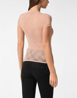 Philipp Plein Tulle T-Shirt Sexy Pure Ss Monogram - maat Huidkleurig
