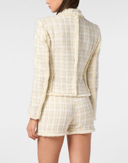 Philipp Plein Tweed Bolero Blazer Wit & Goud