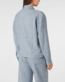 Philipp Plein Tweed Denim Cropped Jacket - maat M Blauw