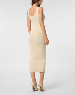 Philipp Plein Viscose Long Dress Monogram Beige - S
