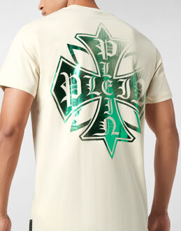 Philipp Plein Washed Round Neck T-Shirt Destroyed Crest Beige - M