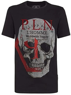 Philipp Plein Zwart Platinum Cut T-Shirt met schedel en letters Philipp Plein , Black , Heren - 2Xl,Xl,S