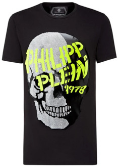 Philipp Plein Zwart T-shirt met kleurrijke merkletters en schedel Philipp Plein , Black , Heren - 2Xl,Xl,L,M,S