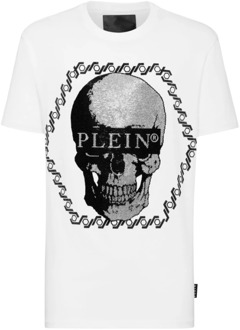 Philipp Plein Zwart T-shirt met kristallen schedel Philipp Plein , White , Heren - 2Xl,Xl,L,M,S