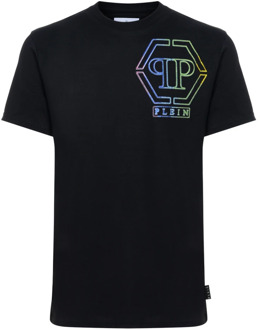 Philipp Plein Zwart T-shirt met Multicolor Logo Print Philipp Plein , Black , Heren - Xl,M