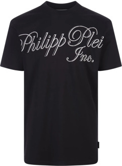 Philipp Plein Zwarte Crew-neck T-shirt met TM Motif Philipp Plein , Black , Heren - Xl,L,M,S