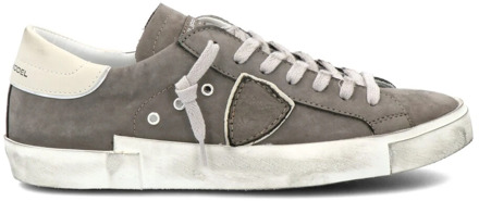 Philippe Model Antraciet Lage Sneakers met Spiegelende Inzetstukken Philippe Model , Gray , Heren - 40 Eu,41 Eu,43 Eu,45 Eu,42 Eu,46 EU