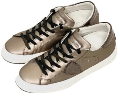 Philippe Model Metallic Bronzen Leren Lage Sneakers Philippe Model , Brown , Heren - 37 Eu,39 Eu,40 Eu,38 Eu,36 EU