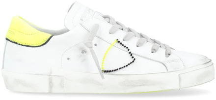 Philippe Model Paris X Leren Sneaker in Wit en Fluorescerend Geel Philippe Model , White , Heren - 46 Eu,43 Eu,45 Eu,44 Eu,40 Eu,42 Eu,41 EU