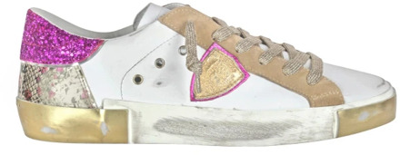 Philippe Model Vintage Leren Sneakers met Glitter en Bloemenprint Philippe Model , Multicolor , Dames - 40 Eu,38 Eu,37 Eu,36 Eu,39 EU