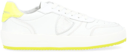 Philippe Model Witte en Fluorescerend Gele Leren Sneaker Philippe Model , White , Heren - 42 Eu,41 Eu,43 Eu,44 Eu,45 EU