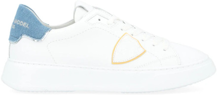 Philippe Model Witte Leren Sneaker met Denim Detail Philippe Model , White , Heren - 45 Eu,42 Eu,44 Eu,41 Eu,46 EU