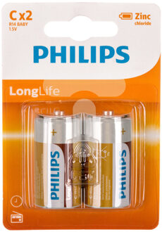 Philips 2x Philips Long Life batterijen LR14 C 1,5 V