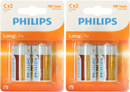 Philips 4x Philips Long Life batterijen LR14 C 1,5 V - Batterijen