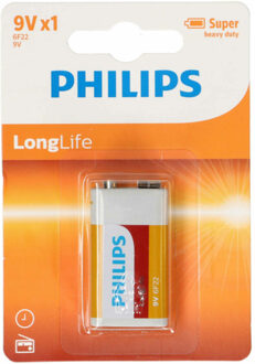 Philips 9V Long life batterij - 1x - alkaline - 9 Volt blokbatterijen - batterij 9v blok