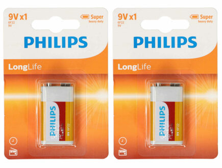 Philips 9V Long life batterij alkaline - 2x - 9 volt blokbatterijen