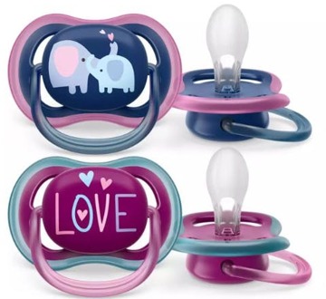 Philips Avent Avent Ultra Air Fopspeen - 18+ Maanden - 2 Speentjes - Donkerblauw/Paars Olifant/Love