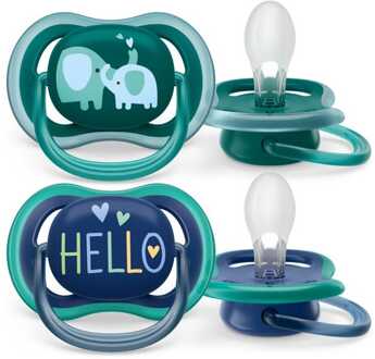 Philips Avent Avent Ultra Air Fopspeen - 18+ Maanden - 2 Speentjes - Donkergroen/Donkerblauw Olifant/Hello
