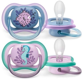 Philips Avent Avent Ultra Air Fopspeen - 6 tot 18 Maanden - 2 Speentjes - Blauw/Roze Vis/Zeepaard