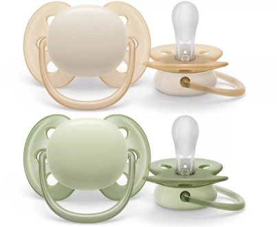 Philips Avent Avent Ultra Soft Fopspeen - 0 tot 6 Maanden - 2 Speentjes - Beige/Lichtgroen