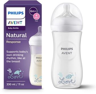 Philips Avent Natural Response - Babyfles – 330 ml – Love – 6m+ Transparant / Wit