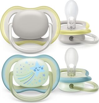 Philips Avent Ultra Air - Day & Night - Fopspeen - 0-6 maanden – 2 stuks Grijs / Blauw / Groen / Geel