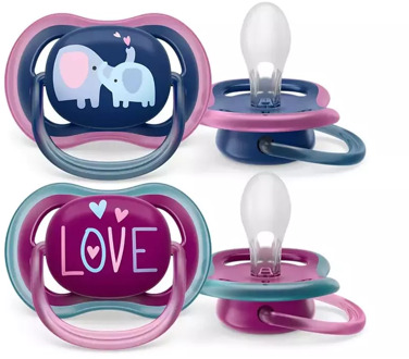 Philips Avent Ultra Air - Fopspeen – 18+ maanden – Olifant/Love - 2 stuks Blauw / Rood