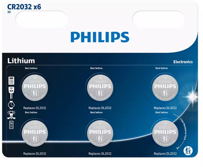 Philips Batterij Lithium CR2032, 6st.