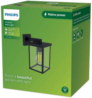 Philips Bellini buitenwandlamp, 23,6 cm x 17,4 cm zwart, helder