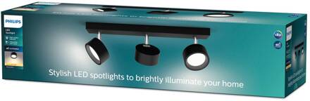 Philips Bracia LED plafondspot 3-lamps, zwart