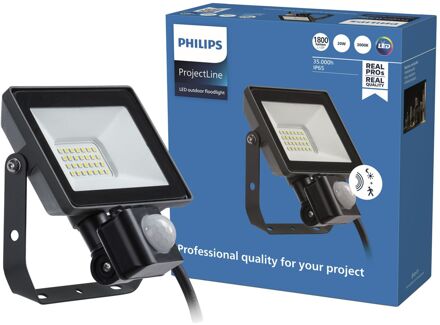 Philips Breedstraler Projectline - Zwart - 20w - 1800lm - Warm Wit - Ip65 - Met Bewegingssensor
