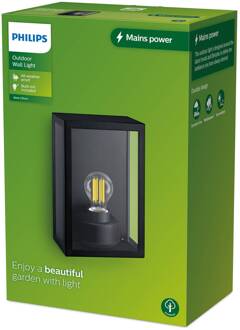 Philips buitenwandlamp Alzor zwart, helder