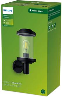 Philips buitenwandlamp Listra zwart, helder