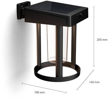 Philips Camill solarsensorwandlamp, zwart/transparant, Ø 14 cm zwart, helder
