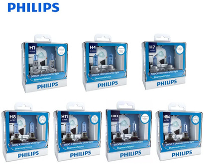 Philips Diamond Vision H1 H4 H7 H8 H11 9005 9006 HB3 HB4 12V DV 5000K Cool White Light Car Halogen Headlight Fog Lamp,2X