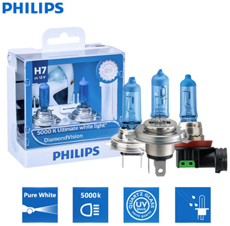 Philips Diamond Vision H1 H4 H7 H8 H11 9005 9006 HB3 HB4 12V DV 5000K Cool White Light Car Halogen Headlight Fog Lamp (Twin)